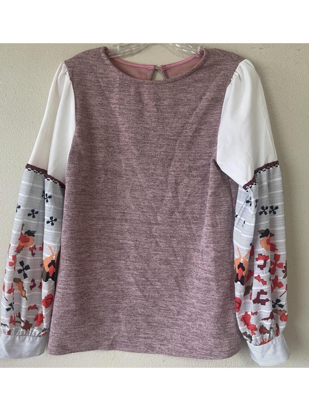 Unbranded Small Long Sleeve Boho Pink White Floral Retro